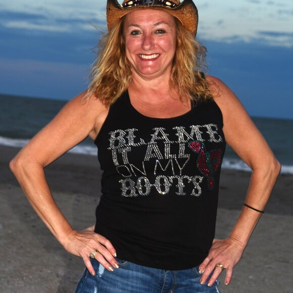 Blame It All On My Roots rhinestone  sleeveless tank  XS S M L XL XXL 1X 2X 3X … - Picture 1 of 8